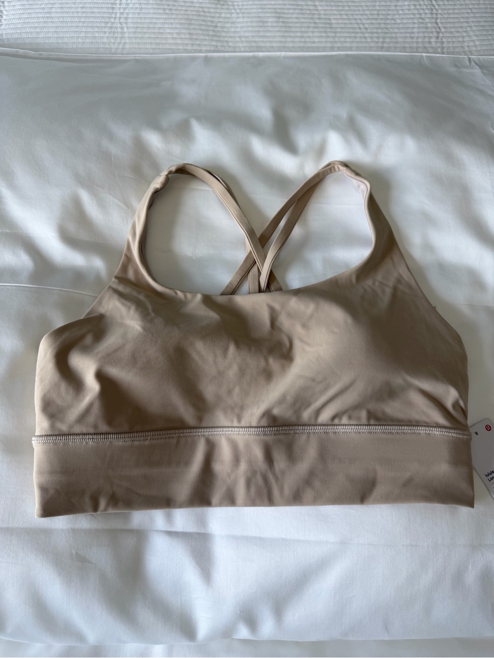 NWT Lululemon athletica Energy Longline Beige sports bra. Sz 10. Dual straps.